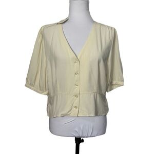 Kule  Blouse Short Sleeve Shirt Button Front Cream Ivory Off White Rayon Sz XL‎